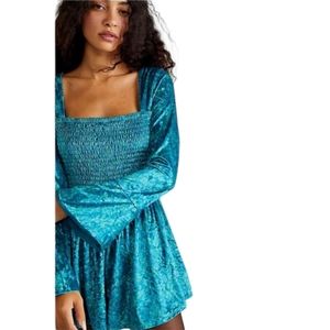 Free People Large Bali Tightrope Romper Turquoise Velvet Daisy Jones Mermaidcore